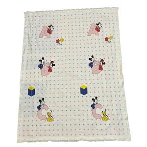 Vintage '84 Disney Dundee Mickey Minnie ABC Baby Blanket Cotton Satin Edge